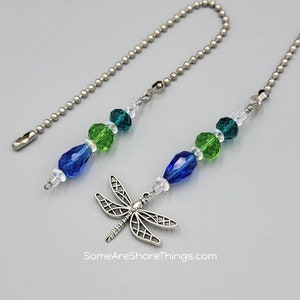 Dragonfly Charm Beaded Ceiling Fan and Light Pull Chains. Beaded Fan Pull. Decorate Fan Pull.  Beach House Decor. Coastal Decor.