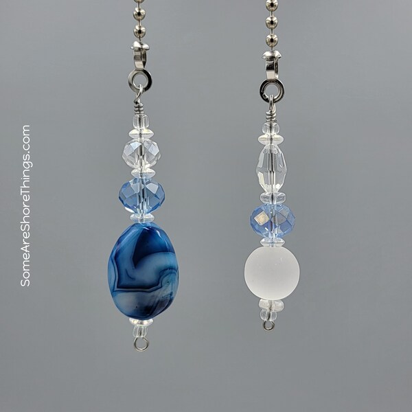 Ceiling Fan and Light Pull Chain Single or Set with Sliced Agate Accent Bead.