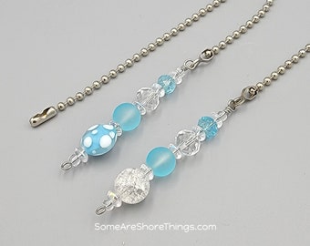 Ceiling Fan and Light Pull Chain Set. Aqua Glass Beaded Light. Fan Accessory. Housewarming Gift Idea.  Gift for Mom. Present. Nursery.