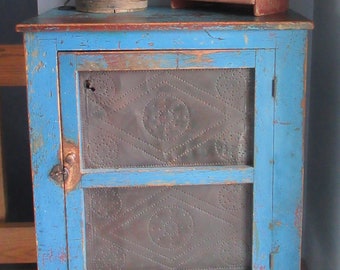 Antique -6 Tin Pie Safe/Cupboard-Old Blue Paint-AAFA-NO SHIPPING-Iowa Pickup Only