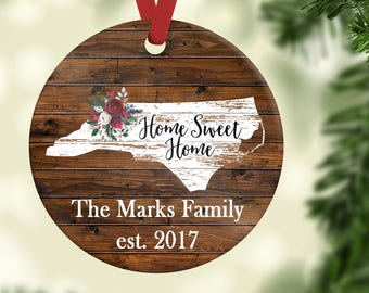 North Carolina Christmas Ornament - New Home Carolina Ornament - Family Christmas Ornament - NC Home Ornament - Rustic Ornament