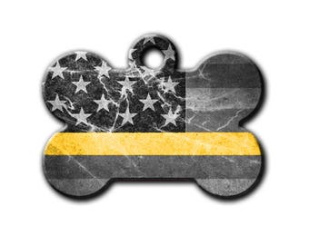 Dispatch Dog Tag,Thin Gold Line pet Tag,Dog Id Tag,Dispatch Pet Tag,Dispatch pet Gift,Distressed Flag,metal Dog Tags,Bone Tag,PET_055-7