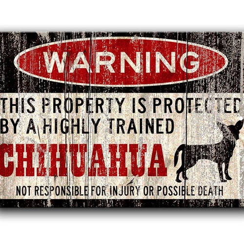 Funny Chihuahua Warning Sign12 x 8 inch Funny Chihuahua Warning Sign12 x 8 inch