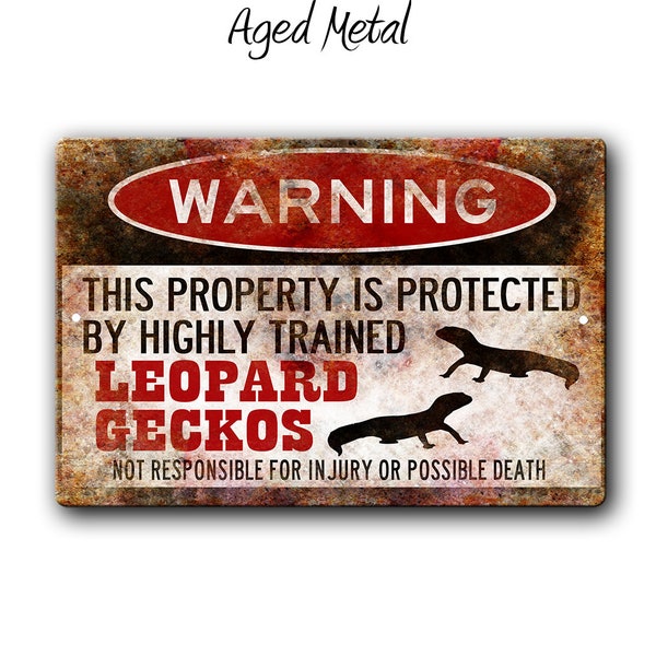 Leopard Geckos Sign,Funny Metal Signs,Leopard Gecko Gift,Gecko accessories,lizard Warning Sign,Pet Gift, Small Pet,Metal Sign