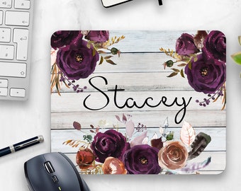 Purple floral mouse pad| Country chic office decor| Rustic office| Personalized Mouse Pad| Personalized office gift| Home office| Mouse Mat