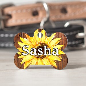 Sunflower rustic pet id tag, floral dog name tag, rustic pet ID tag, Dog tag for dogs, Personalized pet id, Dog tag for pet collar