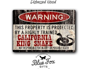 California King Snake Warning Sign, Funny Metal Reptile Decor