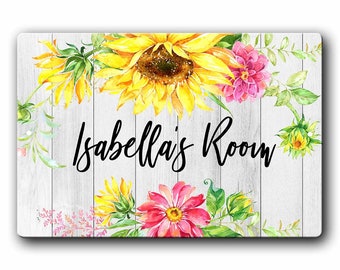 Floral Personalized Girls Room Sign, Sunflower kids room decor, customized kids door, nursery sign, baby room