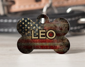 Grunge American Flag pet tag,Personalized Bone shape Tag,Custom Pet Tag,Dog tag for dogs,Personalized pet id,Dog Tag for Collars