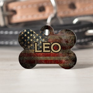 Grunge American Flag pet tag,Personalized Bone shape Tag,Custom Pet Tag,Dog tag for dogs,Personalized pet id,Dog Tag for Collars