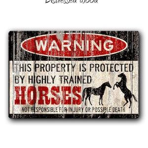 Horses Warning Sign,Funny Metal Sign,Equestrian Gift,Funny horse sign,Protected by,horses,Farm Sign,Stable,Homestead Sign