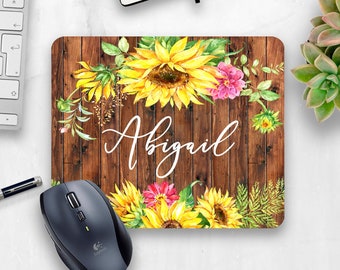 Sunflower mouse pad - Rustic Floral home office - Desk Accessories for Women - Personalized Mouse Pad - Coworker gift - Sunflower décor