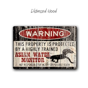 Asian Water Monitor Warning Metal Sign, Pet Lizard Decor