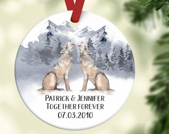 Couples Personalized Anniversary Ornament, Wolf Couples Ornament, Wolf wedding ornament, Newlywed Ornament, Wilderness couples ornament