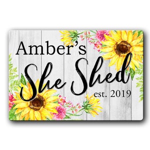 Personalized She Shed Floral Sunflower Sign, Custom womens shed sign, She Shed Gift, Cute She Shed Decor, Floral Door sign, Sunflower decor