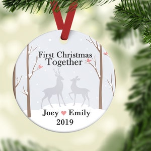 Personalized Couples First Christmas Holiday Ornament, Rustic Deer Ornament, Christmas keepsake for girlfriend or boyfriend