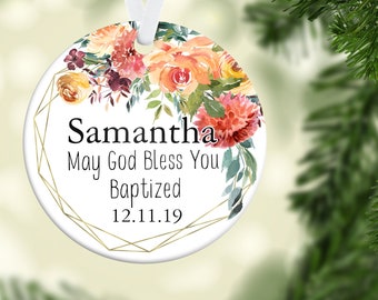 Personalized floral baptism ornament for girl| Baptism ornament| Godchild gift| Baby baptism keepsake| Christian baby ornament| Christening