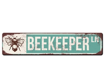 Beekeeper Lane Metal Sign- Apiary Sign - Honey Bee Sign - Funny Bee Sign - Outdoor Bee Lover Sign - Pollinator Sign - Bee Farmer Sign