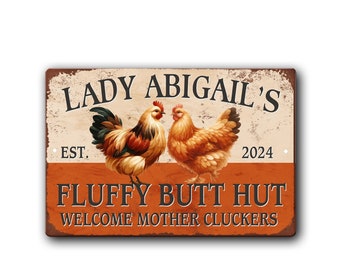 Personalized Rustic Styled Custom Chicken Coop Sign - Welcome mother cluckers hen house outdoor safe aluminum sign for chicken run