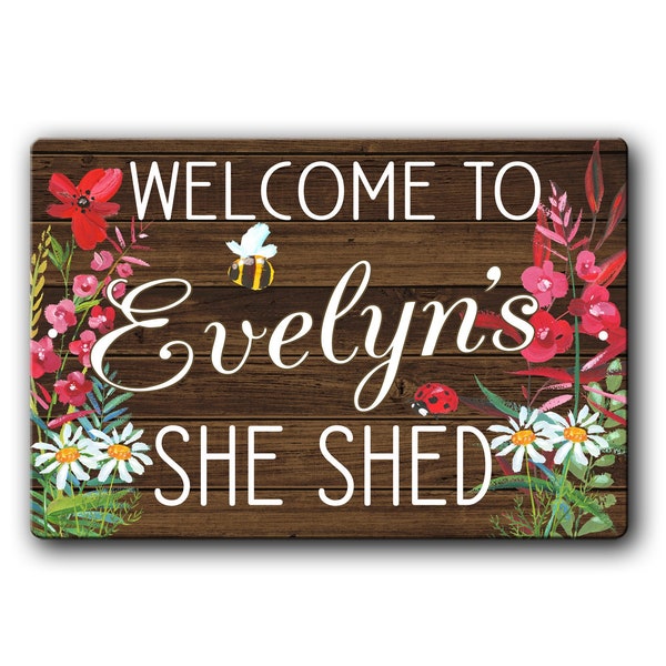 She Shed Personalized  Floral Sign, Custom shed sign for women, She Shed Gift, Cute She Shed Decor, Floral Door sign, Wildflower door sign