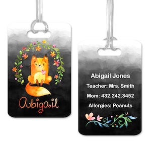 Fox Backpack Tag, Kids bag tag Back to school name tag, Personalized Luggage Tag, Sports Bag Tag, Kids Day Bag Accessories