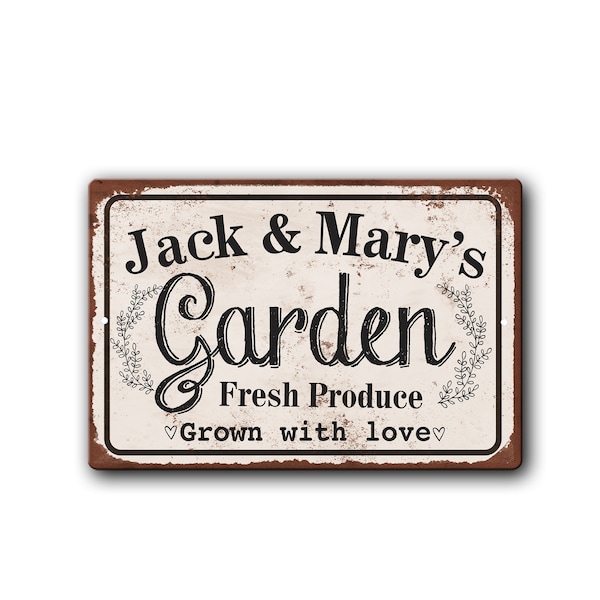 Personalized Custom Name Garden Sign, Metal rustic aged distressed gardener gift