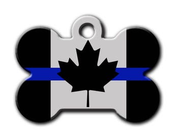 Canada Thin Blue Line pet Tag,Black and white,Dog Id Tag,Police Support,Police Pet Tag,metal Dog Tags,Bone Tag,PET_057