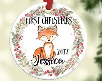 Fox Baby's First Christmas ornament - Fox Ornament - Christmas Ornament for Girl - Personalized Children's Ornament - Baby's 1st Christmas