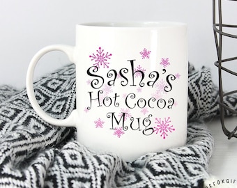Personalized Hot Cocoa Mug - Custom Cocoa Mug - Christmas Gift - Gift For Daughter - Grandchild Gift - Snowflake Winter Mug - Kid Name Mug