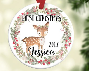 Christmas Ornament for Girl| Baby's First Christmas ornament| Deer Ornament| Personalized Children's Ornament| Baby's 1st Christmas