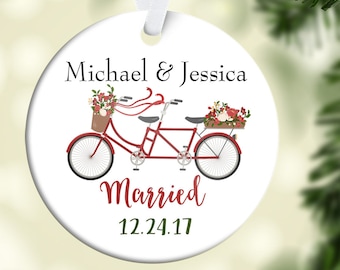 Just Married Ornament|Wedding Ornament| Newlywed Ornament| Custom Christmas Ornament| Newlywed Gift| Bicycle Ornament| Couples gift| CO29