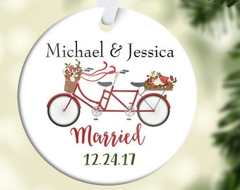 Just Married Ornament|Wedding Ornament| Newlywed Ornament| Custom Christmas Ornament| Newlywed Gift| Bicycle Ornament| Couples gift| CO29