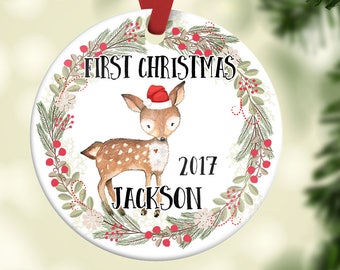 Baby's First Christmas Ornament| Boy Christmas Ornament| Personalized Children's Ornament| Woodland baby ornament| Baby boy gift| CO25