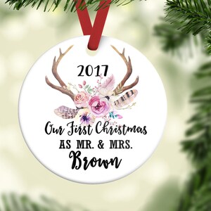Newlywed Ornament| Rustic Ornament| Newlywed Gift| Personalized Wedding Ornament| First Christmas as Mr and Mrs| Christmas Ornament| COO8