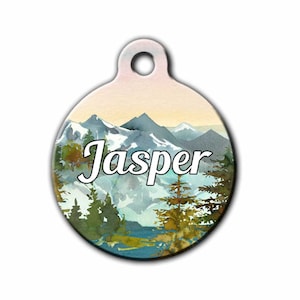 Pet Tag, Mountain pet tag, Forest dog tag, New puppy gift, Pet name tag, Custom pet id tag, watercolor pet tag, Cat id tag, Pet gift, PET218