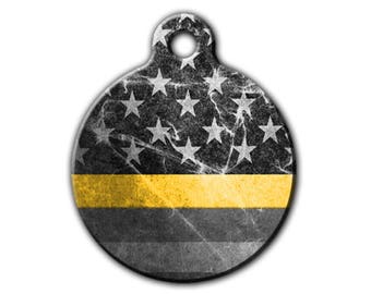 Dispatch pet tag,Thin Gold Line pet Tag,Dog Id Tag,Distpatch dog Tag,Distressed Flag,metal Dog Tags,Cat Tag, Blue Fox Gifts,PET_054-5