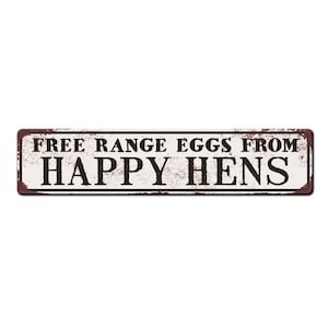 Free Range Eggs from Happy Hens Rustic Style Metal Sign - Farmers Market Sign - Egg Stand Sign - Cute Chicken Coop Décor - Eggs for Sale