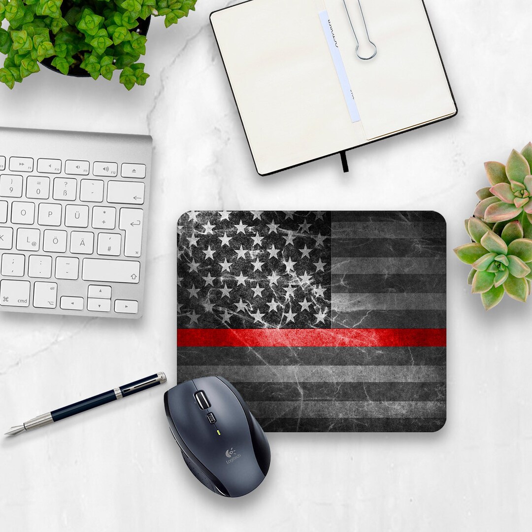 Red Line Mouse Pad,fire Fighter Support,american Flag,black and White
