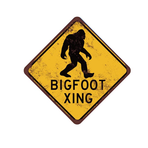 Bigfoot Crossing Sign - Cryptozoology Gift - Bigfoot Sign - Funny Cabin Bigfoot Sign - Rusted or New Style Aluminum Sign