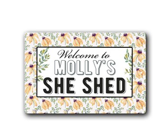 Personalized Floral She Shed Sign – Custom Metal Sign, Weather Resistant