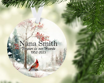 Memorial Cardinal Winter Keepsake Ornament - Personalized memorial keepsake ceramic ornament - Custom Memorial Forever in our hearts