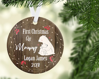 New Mom Ornament, Mama Bear ornament, Personalized mom and baby ornament, Mommy's First Christmas, New mom gift, Ornament for mom