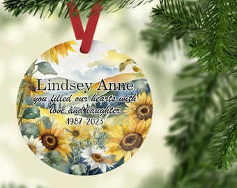 Memorial Family Sunflower Keepsake Ornament - Personalized memorial keepsake ceramic ornament - Custom Memorial Friend, Sister, Family