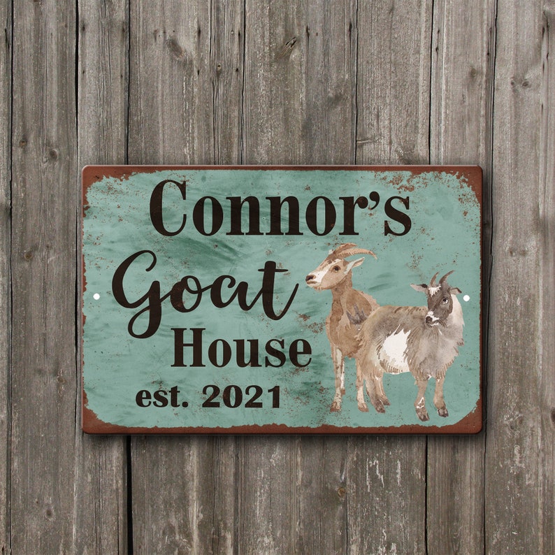 Personalized Goat House Sign Vintage Rust Styled Goat Pen Décor Custom Goat Barn Gift Goat lover gift Backyard Goats image 2