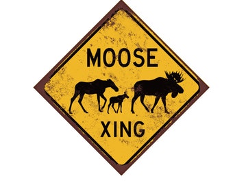 Beware Of Moose Warning Crossing Aluminum Rustic Retro Tin Metal Sign 8” x 12” 