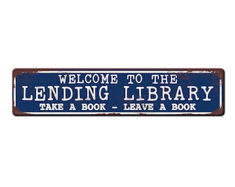 Lending Library Sign - Reading community share library sign - book share club sign - Tiny library sign - outside library - booklovers sign