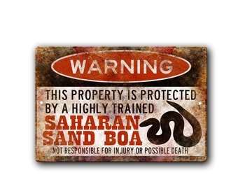 Saharan Sand Boa Sign, Funny Metal Signs, Saharan Sand Boa accessories, Snake Warning Sign, Pet Gift, exotic pet, Small Pet Metal Sign