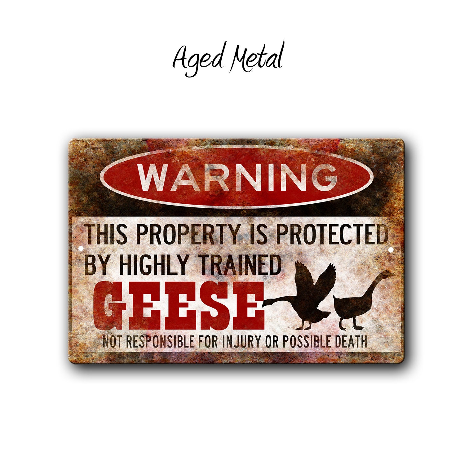 Funny Geese Metal Outdoor Safe Sign - the Property is Protected by ...