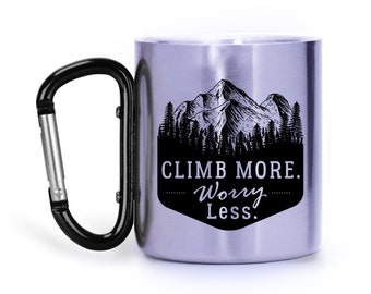 Mountain climber gift,rock climber gift,Climb more worry less,Outdoor lover gift,Camping gear,Carabiner mug,Gift for him,Gift for her