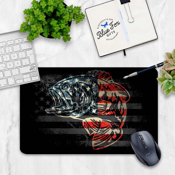 American Flag Fish Mouse Mat, Distressed Flag Bass Mouse Pad